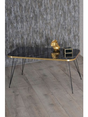 Zigon Sehpa ve Orta Sehpa Kr Set Siyah Ayak Altın Bendir Tel