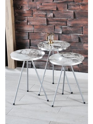 Orta Sehpa Gümüş  Elips Siyah Metal Ayak