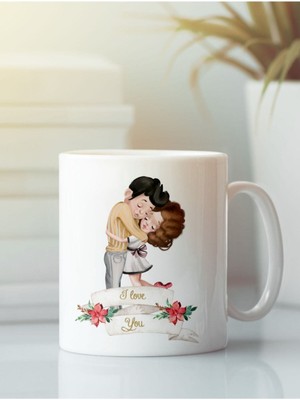 Beyaz Kupa Bardak G181 Aşk Yeniyıl Yılbaşı Noel Sevgi Evlilik