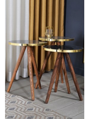 Zigon Sehpa 3'lü Ahşap Torna Ayak Altın Bendir 2098