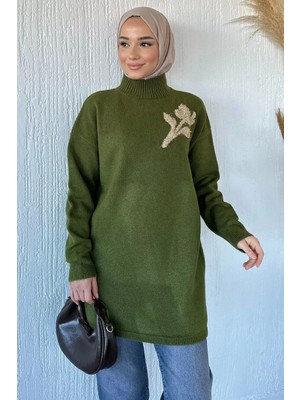 Julude Gülseli Boğazlı Tesettür Triko Tunik P-00020347