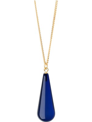 PremiumPort Mavi Damla Kesim Kehribar Kolye, Gümüş Kaplama 45CM Zincir, Şık ve Zarif