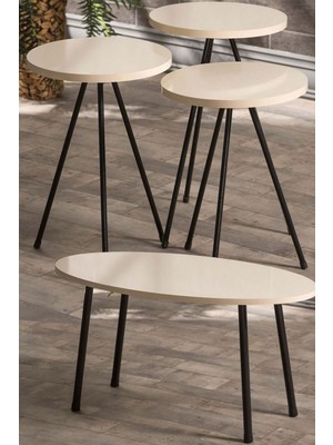Zigon Sehpa ve Orta Sehpa Set Metal Elips Krem