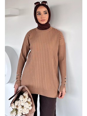 Julude Gülseli Bisiklet Yaka Tesettür Triko Tunik P-00020375