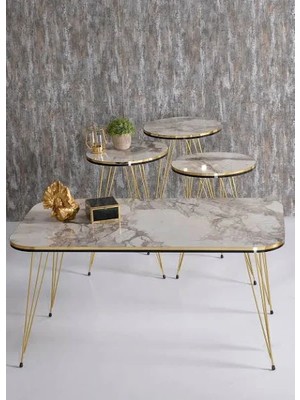 Zigon Sehpa ve Orta Sehpa Kr Set Çift Gold Efes Tel