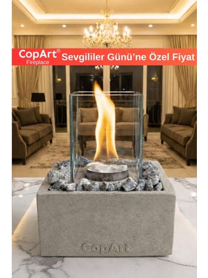 CopArt Quadrata Biyoetanol Masaüstü Şömine - 1 Lt Yakıt ve Dekoratif Taş Hediye