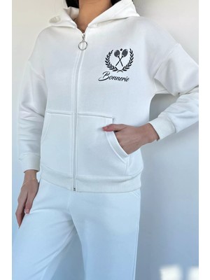 Gülseli Kadın Şardonlu Baskılı Kapüşonlu Bel Lastikli Eşofman Takımı P-00020316