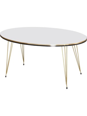 Orta Sehpa Elips Çift Gold Beyaz Tel Ayak