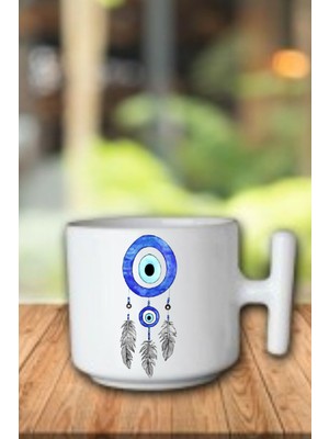 Düş Kapanı Nazar Tasarımlı Beyaz T Kulp Fincan Modelleri