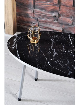 Orta Sehpa Elips Gümüş Metal Ayak Bendir Gümüş