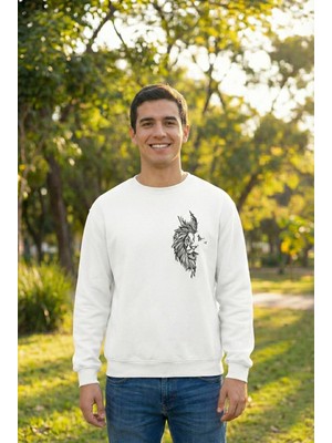 Sevgililer Günü Özel Bisiklet Yaka Baskılı Oversize Sweatshirt - Beyaz