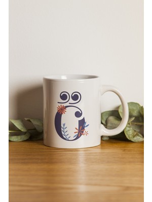 Porselen Lacivert Ö Harfi Kupa Bardak. .