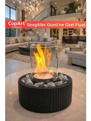 Sevgililer Günü'ne Özel! CopArt Alba Siyah Biyoetanol Masaüstü Şömine - 1 Lt Yakıt ve Dekoratif Taş Hediye