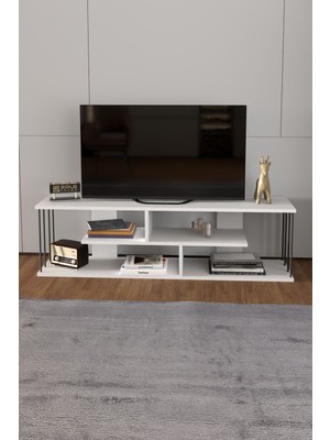 Tv Sehpası Tv Ünitesi Raflı 140 cm Gzd Beyaz