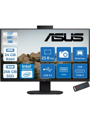 Asus V440VAK Intel® Core™ 7 240H 5.2ghz 24GB Ddr5 256GB SSD 23.8" Fhd 100HZ 250NITS Srgb: %100 Freedos Siyah Allınone Bilgisayar 24C716512B0DF06+ZETTAUSBBELLEK
