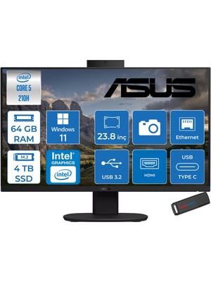 Asus V440VAK Intel® Core™ 5 210H 4.8ghz 64GB Ddr5 4tb SSD 23.8" Fhd 100HZ 250NITS Srgb: %100 WIN11HOME Siyah Allınone Bilgisayar 24C58512B0DH25+ZETTAUSBBELLEK