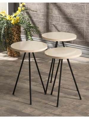 Zigon Sehpa 3 Lü Metal Ayak Krem