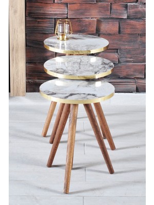 Zigon Sehpa 3'lü Gümüş Metal Ayak Gümüş Efes