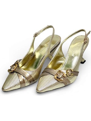 Elisa 123 7,30 cm Arkadan Açık Bağlamalı Kadın Günlük Klasik Topuklu Ayakkabı