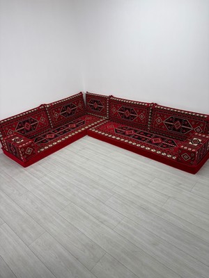 Bakırözü Home Sedir Deseni Şark Köşesi Takımı Yer Minderi Seti Sünger Dahil 9 Parça (Çökmeyen Sünger)