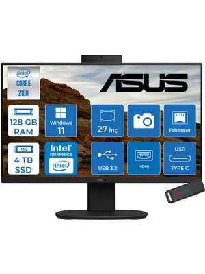 Asus V470VAK Intel® Core™ 5 210H 4.8ghz 128GB Ddr5 4tb SSD 27" Fhd 100HZ 300NITS Srgb: %100 WIN11HOME Siyah Allınone Bilgisayar 27C516512B0DH40+ZETTAUSBBELLEK