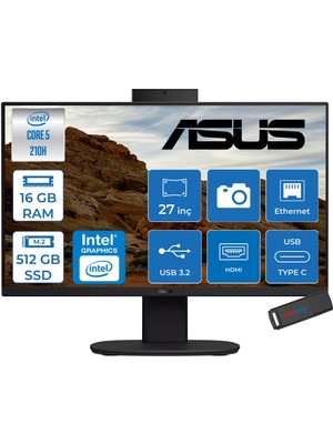 Asus V470VAK Intel® Core™ 5 210H 4.8ghz 16GB Ddr5 512GB SSD 27" Fhd 100HZ 300NITS Srgb: %100 Freedos Siyah Allınone Bilgisayar 27C516512B0DF02+ZETTAUSBBELLEK