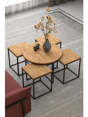 Orta Sehpa ve Zigon Sehpa Oval Lüx 5'li Set Atlantik Çam