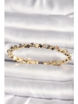 Shopwave Pirinç Gold Renk Zirkon Taşlı Küp Dorika Model Kadın Bileklik