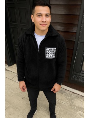 Glam Love Polar Fermuarlı Sweatshirt – Kapüşonsuz, Cepli, Yumuşak Dokulu, Oversize Rahat Kalıp, Kışlık Sıcak Tutan Fermuarlı Üst - Siyah