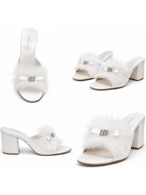 Gc Patalya Ekru Dolgu Topuk Taşlı Kaztüyü Kadın Terlik 625