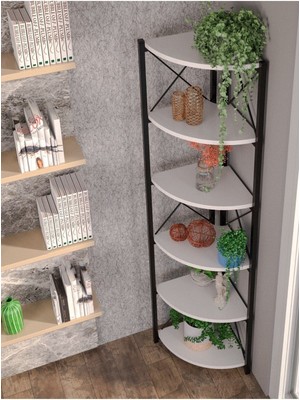 Kitaplık Çiçeklik 6 Raflı Beyaz Çok Amaçlı Stand Altı Bölmeli 160*30*43