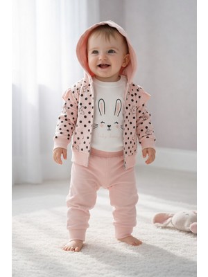 Tavşan Baskılı Puanlı Fırfırlı Bebek 3'lü Takım