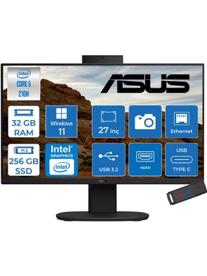 Asus V470VAK Intel® Core™ 5 210H 4.8ghz 32GB Ddr5 256GB SSD 27" Fhd 100HZ 300NITS Srgb: %100 WIN11PRO Siyah Allınone Bilgisayar 27C516512B0DP11+ZETTAUSBBELLEK