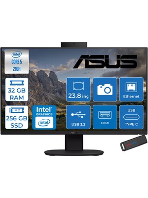 Asus V440VAK Intel® Core™ 5 210H 4.8ghz 32GB Ddr5 256GB SSD 23.8" Fhd 100HZ 250NITS Srgb: %100 Freedos Siyah Allınone Bilgisayar 24C58512B0DF11+ZETTAUSBBELLEK