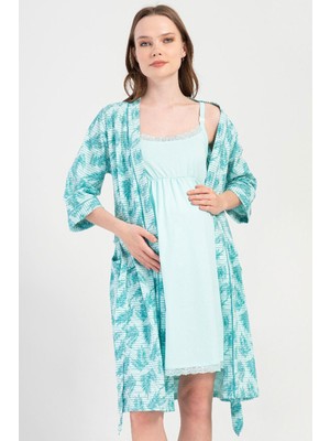 Vienetta Kadın Hamile Lohusa Emzirme Kolaylıklı Gecelik Sabahlık Takımı 2'li Set C9T2N2804