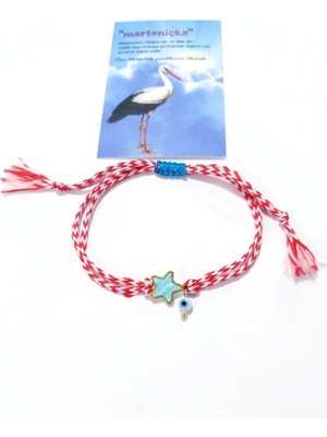 Funny Takı Mavi Yıldız Minik Beyaz Nazar Boncuklu Ince Örgülü Ipli Marteniçka Bileklik