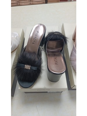 Gc Patalya Siyah Kaztüyü Dolgu Topuk Kadın Terlik 625