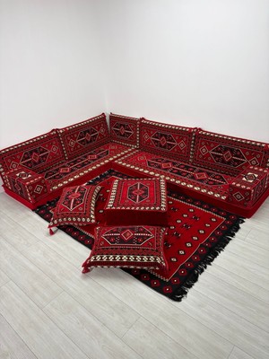 Bakırözü Home Sedir Deseni Şark Köşesi Takımı Yer Minderi Seti  Sünger Dahil 13 Parça(Çökmeyen Sünger)