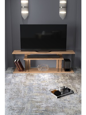 Tv Sehpası Tv Ünitesi Raflı 140 cm Gzd Plus Atlantik Çam