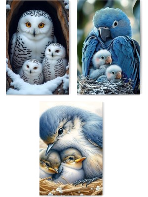 GLASSİFY 3’lü Anne Kuş ve Yavruları Mdf Tablo Seti