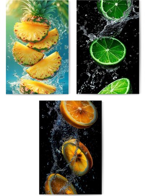 GLASSİFY 3’lü Tropikal Meyve ve Su Temalı Mdf Tablo Seti