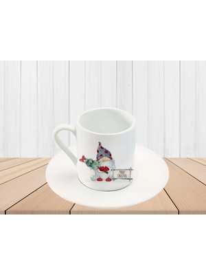 Noel Yyılbaşı Temalı Şapkalı Cüce Baskılı Türk Kahve Fincanı