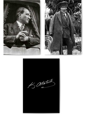 GLASSİFY 3’lü Atatürk Portre ve Imza Mdf Tablo Seti