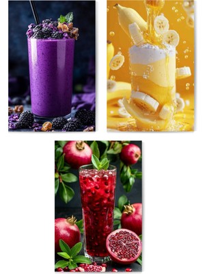 GLASSİFY 3’lü Egzotik Içecek ve Smoothie Mdf Tablo Seti