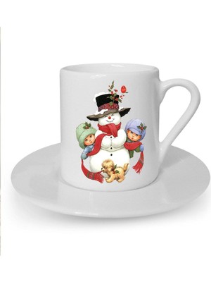 Yılbaşı Noel Temalı Baskılı Beyaz Türk Kahvesi Fincanı