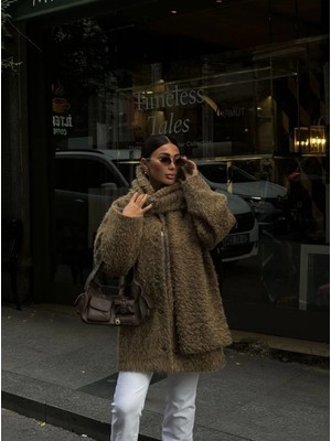 Glam Love Yün Cıkartılabilen Atkılı ,kaban Ikili Takım- Kahve