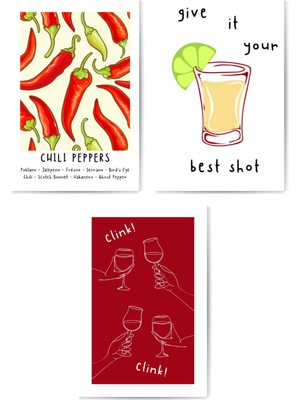 GLASSİFY "best Shot" & Chillies 3'lü Mdf Tablo Seti