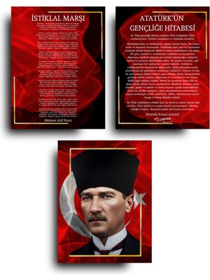 GLASSİFY Atatürk Köşesi 3'lü Mdf Tablo Seti