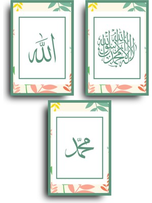 GLASSİFY Allah, Muhammed, Kelime-I Tevhid 3'lü Anlamlı Islami Tablo Seti