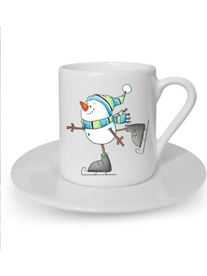 Yılbaşı Noel Temalı Baskılı Beyaz Türk Kahvesi Fincanı